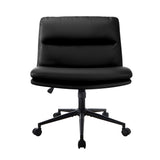 Oikiture Mid Back Office Chair Wide Seat Leather Black with Wheels - Extra Image
