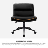 Oikiture Mid Back Office Chair Wide Seat Leather Black with Wheels