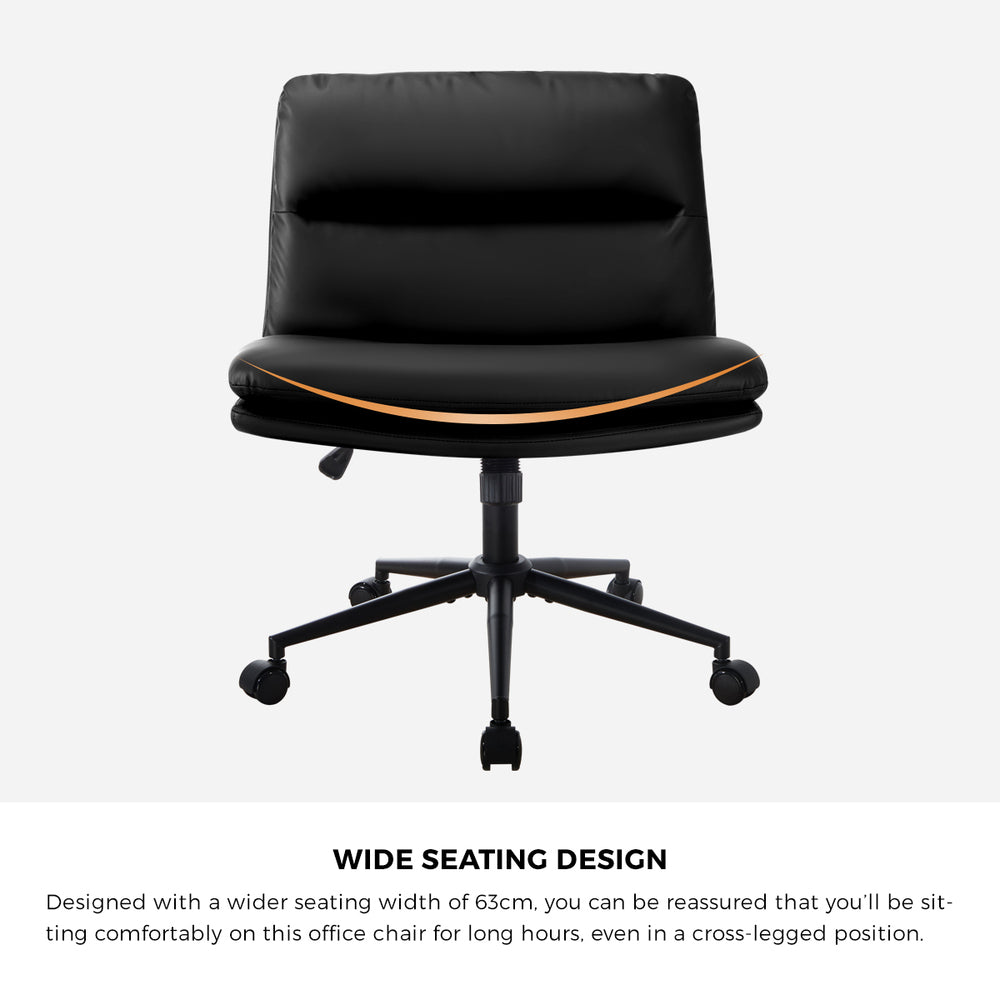 Oikiture Mid Back Office Chair Wide Seat Leather Black with Wheels