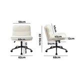 Oikiture Armless Office Chair Wide Seat Boucle White with Wheels