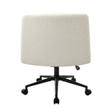 Oikiture Armless Office Chair Wide Seat Boucle White with Wheels