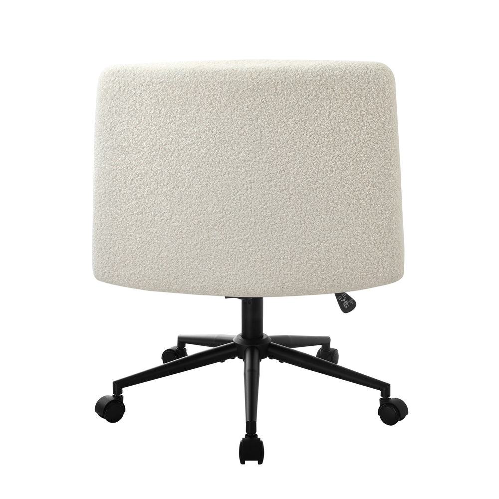 Oikiture Armless Office Chair Wide Seat Boucle White with Wheels