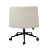 Oikiture Armless Office Chair Wide Seat Boucle White with Wheels - Side View