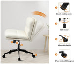 Oikiture Armless Office Chair Wide Seat Boucle White with Wheels