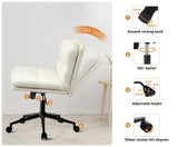Oikiture Armless Office Chair Wide Seat Boucle White with Wheels - 45-Degree Angle