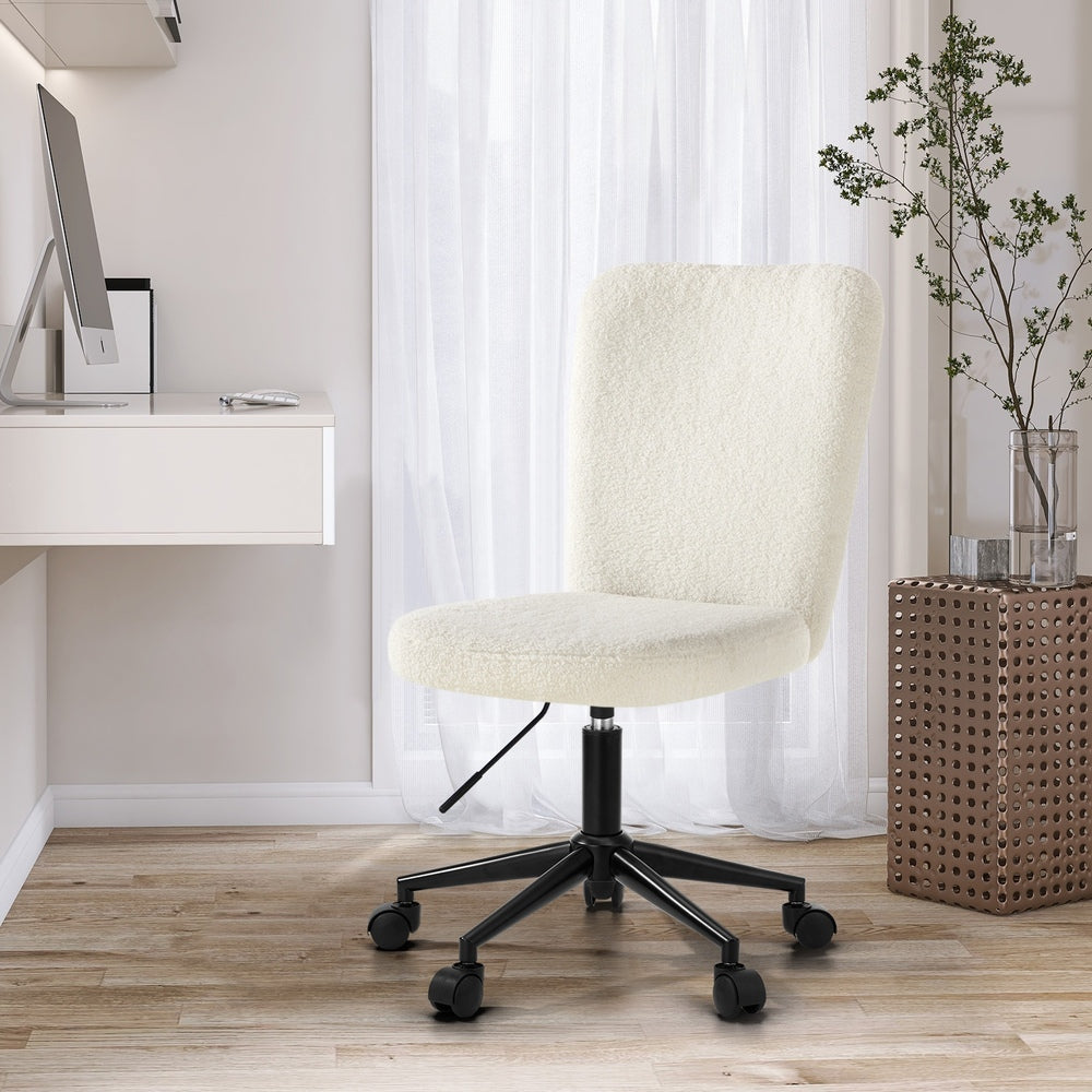 Oikiture High Back Armless Office Chair Boucle White&Black
