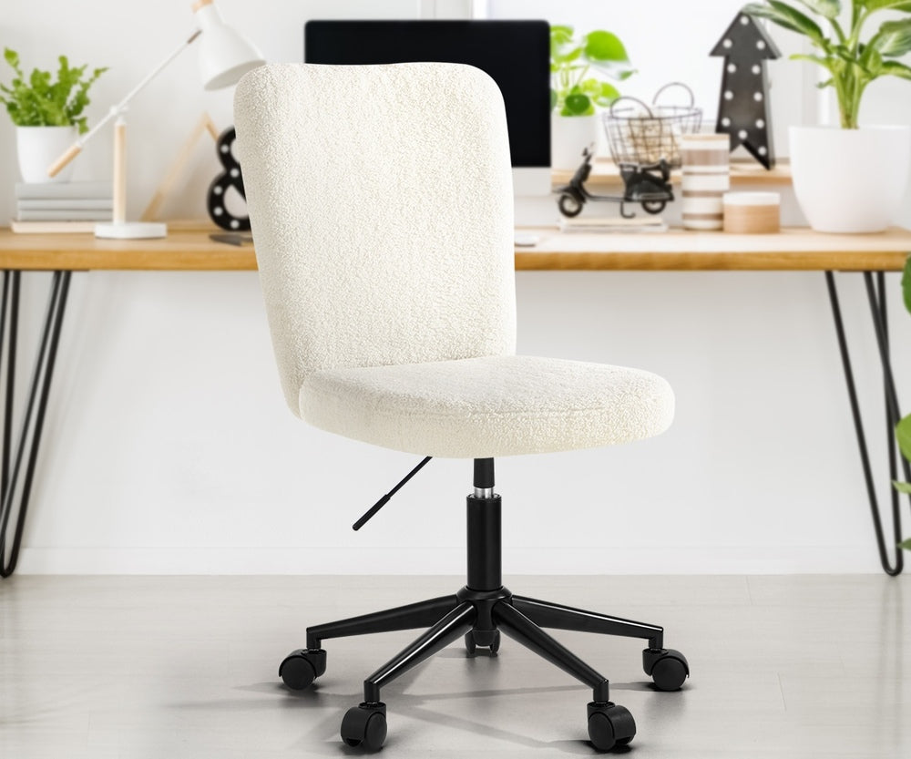 Oikiture High Back Armless Office Chair Boucle White&Black