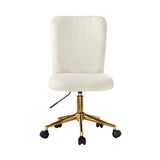 Oikiture Armless Home Office Chair Boucle White&Gold