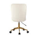 Oikiture Armless Home Office Chair Boucle White&Gold - Rear View