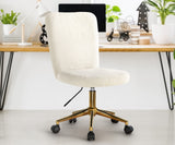 Oikiture Armless Home Office Chair Boucle White&Gold - Front View