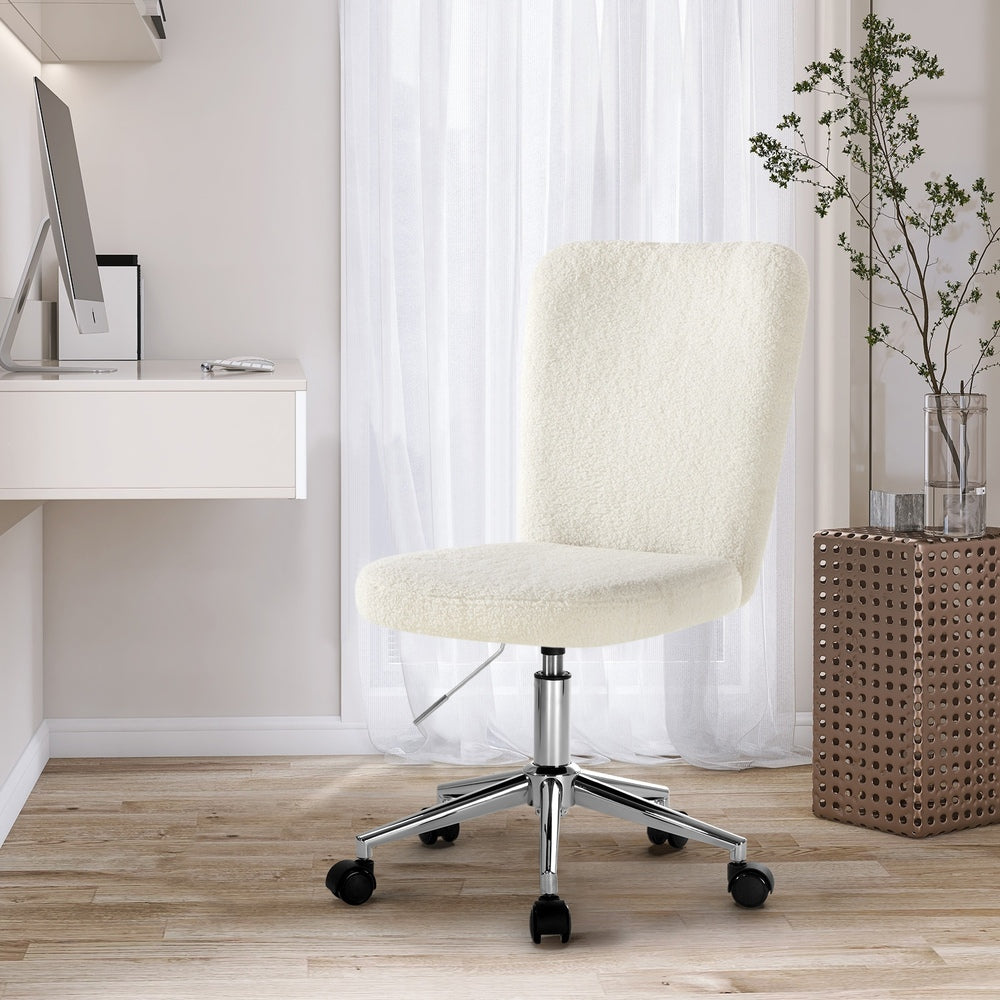 Oikiture High Back Armless Office Chair Boucle White&Silver