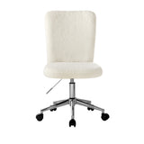 Oikiture High Back Armless Office Chair Boucle White&Silver