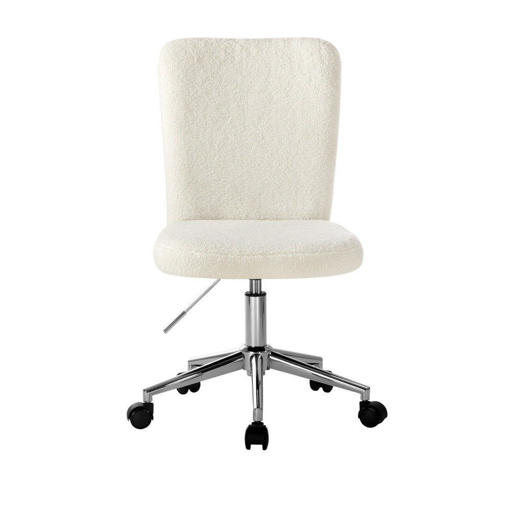 Oikiture High Back Armless Office Chair Boucle White&Silver