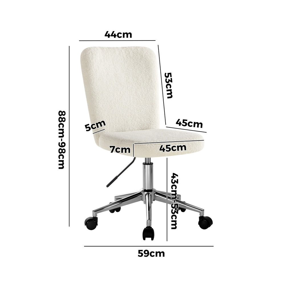 Oikiture High Back Armless Office Chair Boucle White&Silver