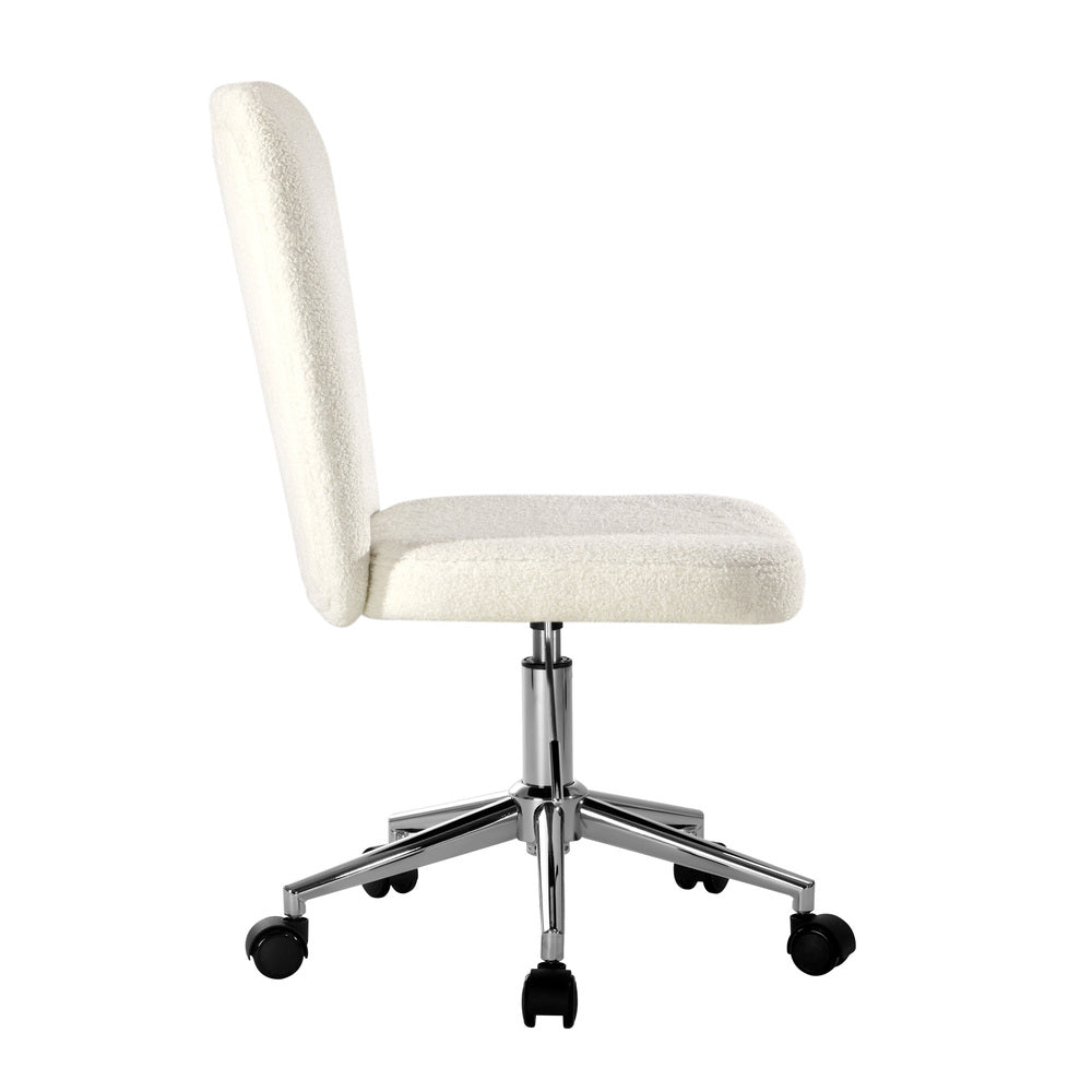 Oikiture High Back Armless Office Chair Boucle White&Silver