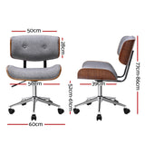 Artiss Wooden Office Chair Fabric Seat Grey - Front View