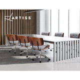 Artiss Wooden Office Chair Fabric Seat Grey - Close-Up Angle