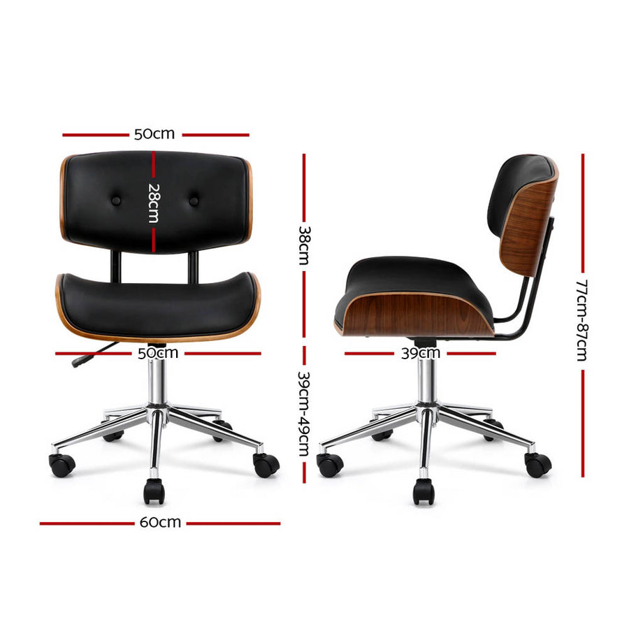 Artiss Wooden Office Chair PU Seat Black Brown, image 2