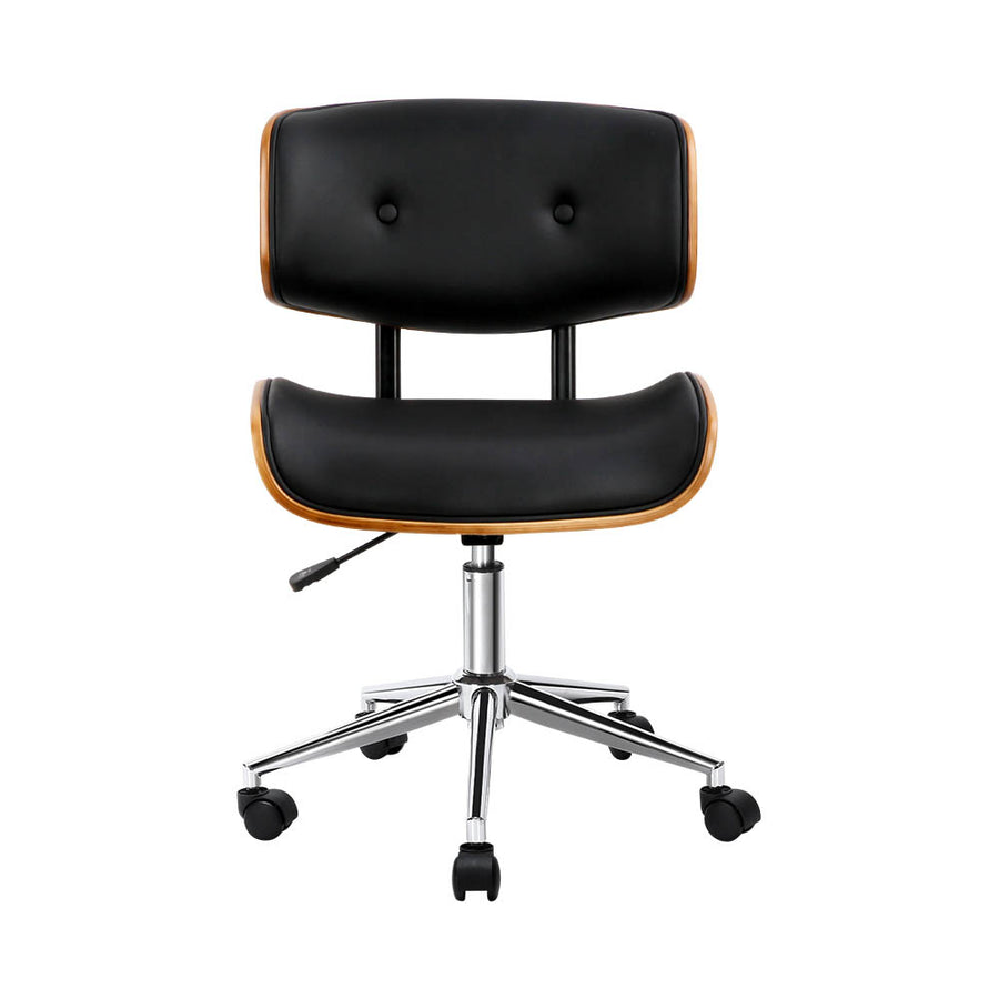 Artiss Wooden Office Chair PU Seat Black Brown, image 3