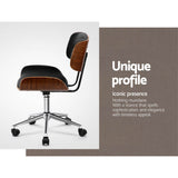 Artiss Wooden Office Chair PU Seat Black Brown - Rear View