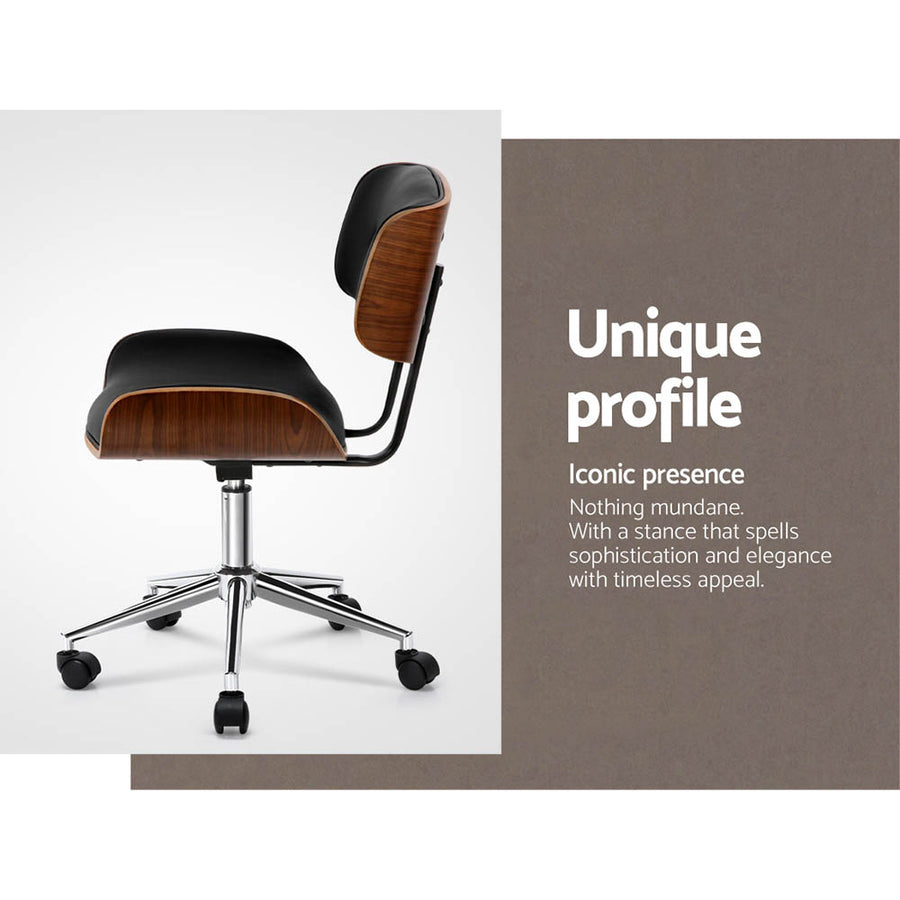 Artiss Wooden Office Chair PU Seat Black Brown, image 6