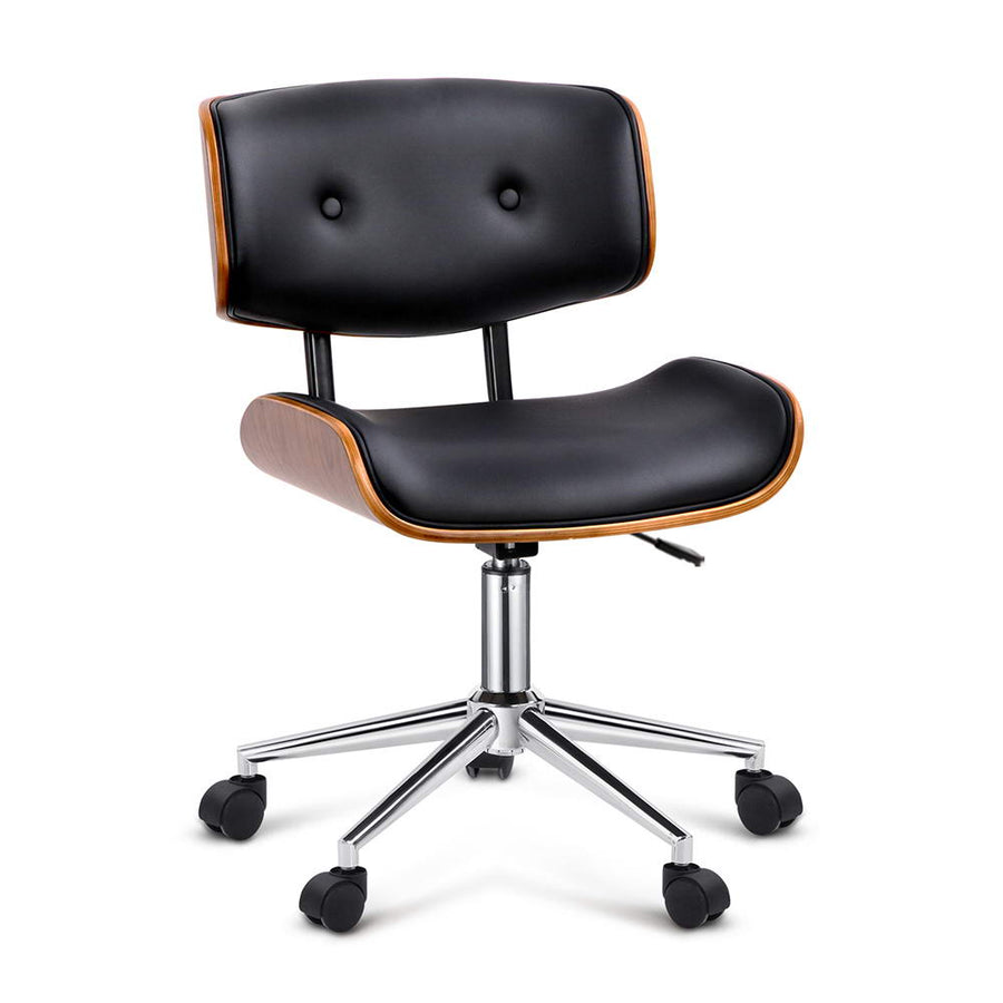 Artiss Wooden Office Chair PU Seat Black Brown, image 7
