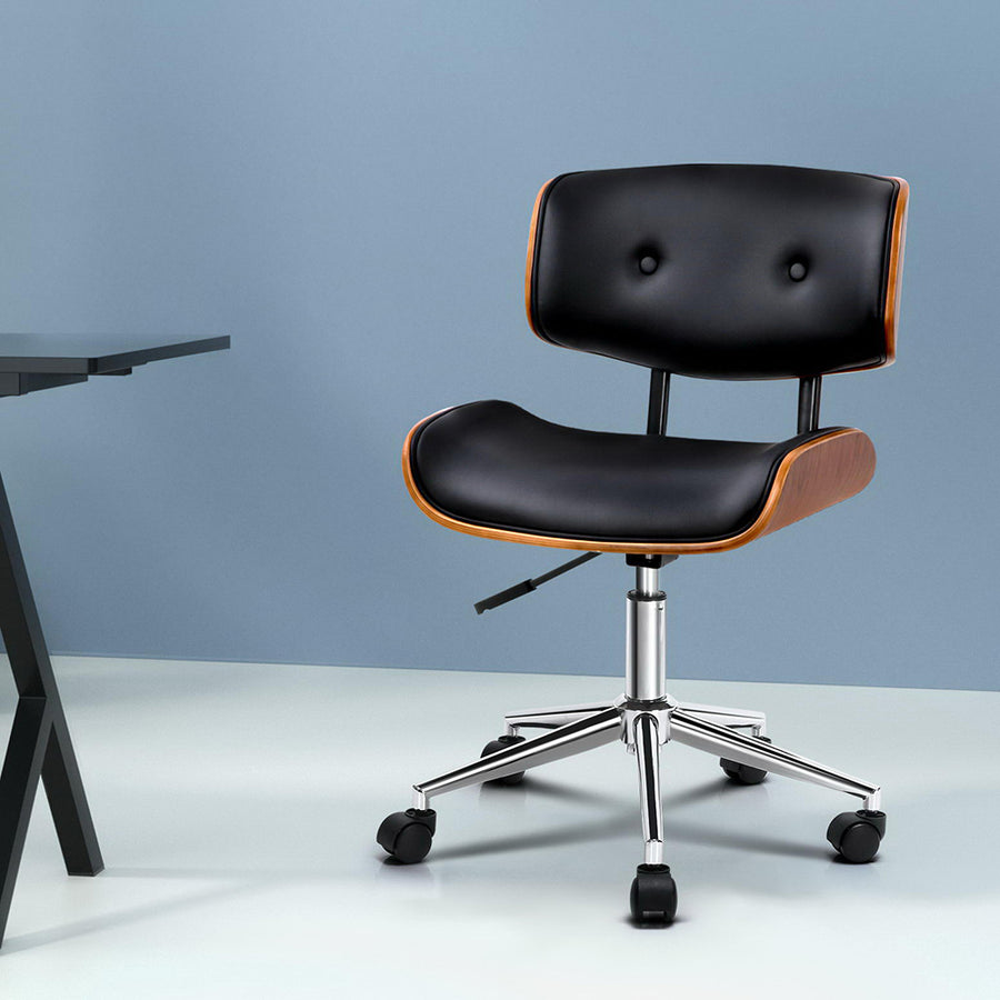 Artiss Wooden Office Chair PU Seat Black Brown, image 8
