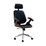 Artiss Wooden Office Chair Leather Seat Black - Low Angle