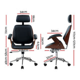 Artiss Wooden Office Chair Leather Seat Black - Front View