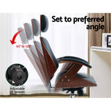 Artiss Wooden Office Chair Leather Seat Black - Rear View