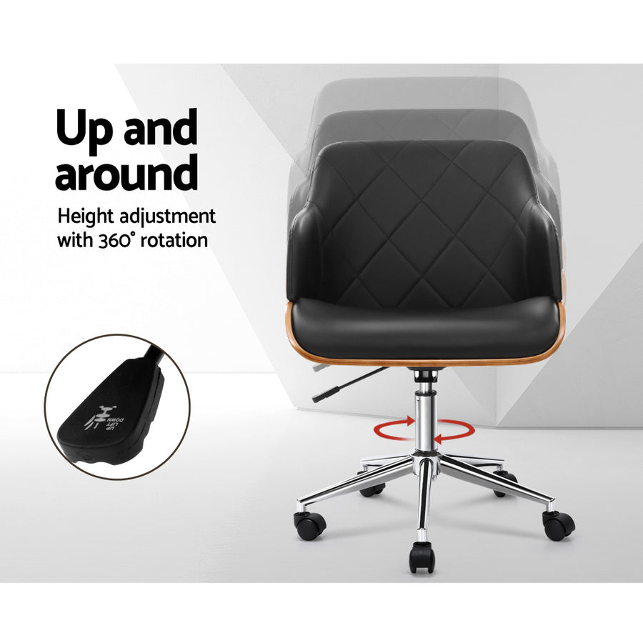 Artiss Wooden Office Chair Fabric Seat Black, image 4