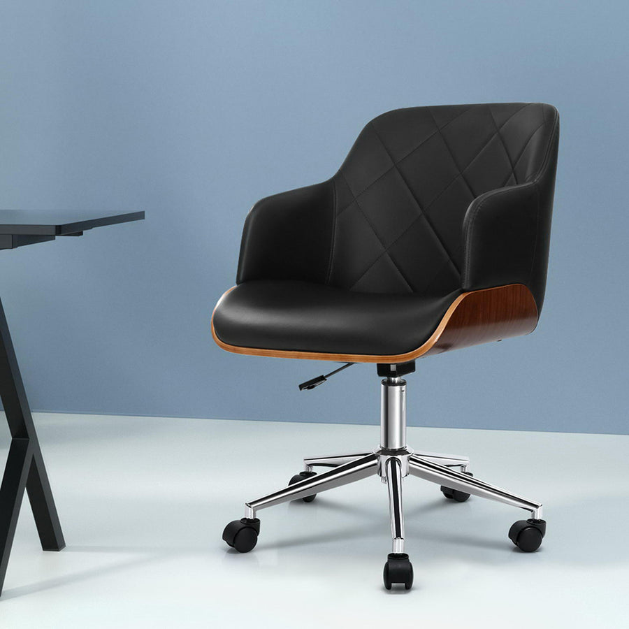 Artiss Wooden Office Chair Fabric Seat Black, image 7