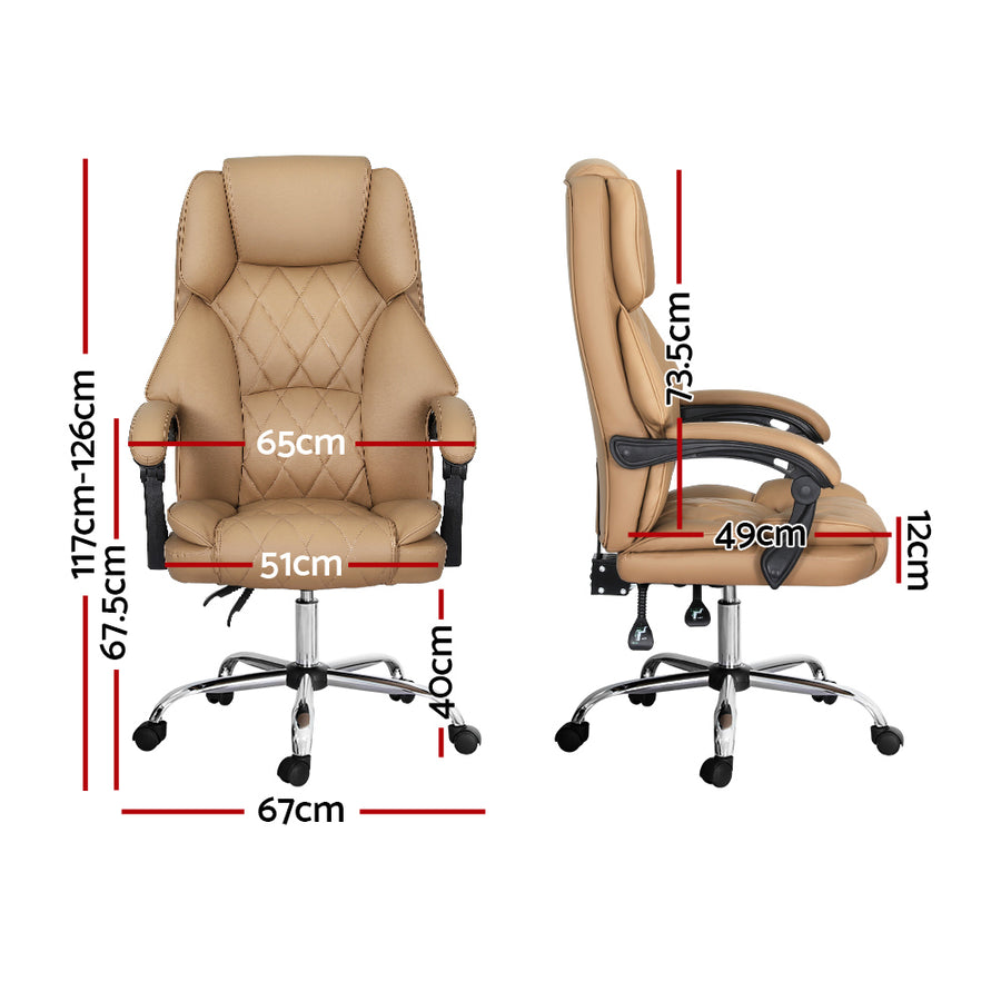 Artiss executive high-back office chair, espresso PU leather, reclining, dual padded seat and back