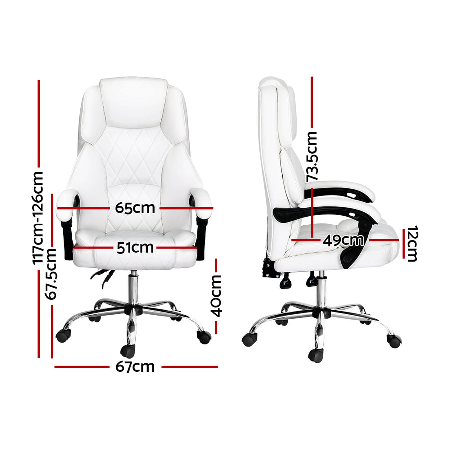 Artiss Camelon white PU leather executive office chair, high back, contoured high-back design