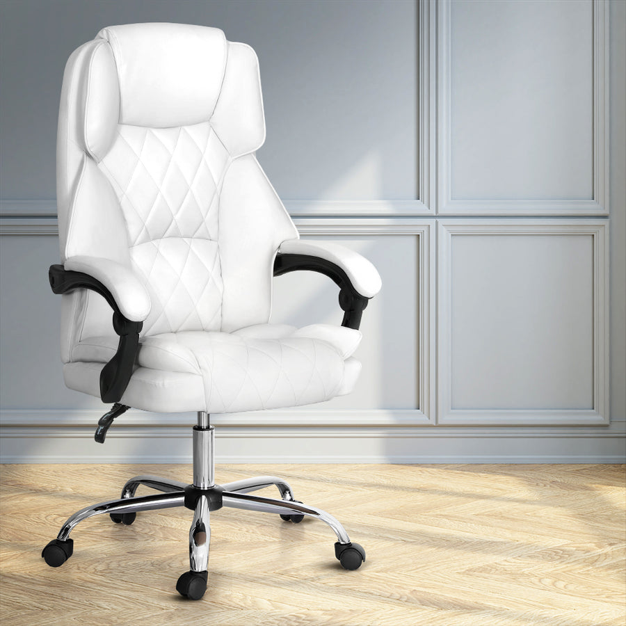 Artiss Camelon white PU leather executive office chair, high back
