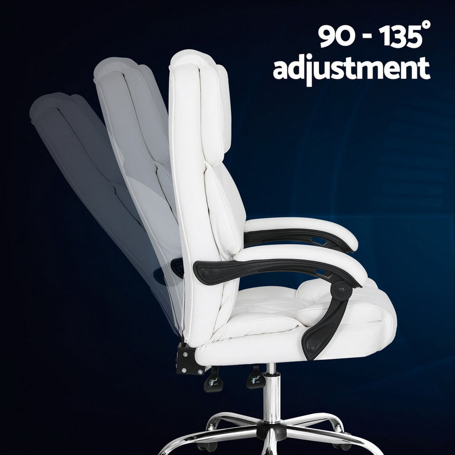 Artiss Camelon white PU leather executive office chair, high back, dual padded seat and back