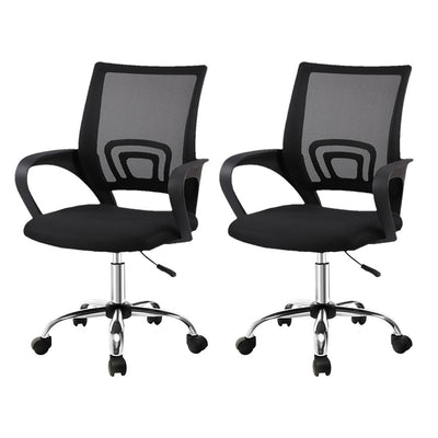 Artiss 2x Mesh Office Chair Mid Back Black
