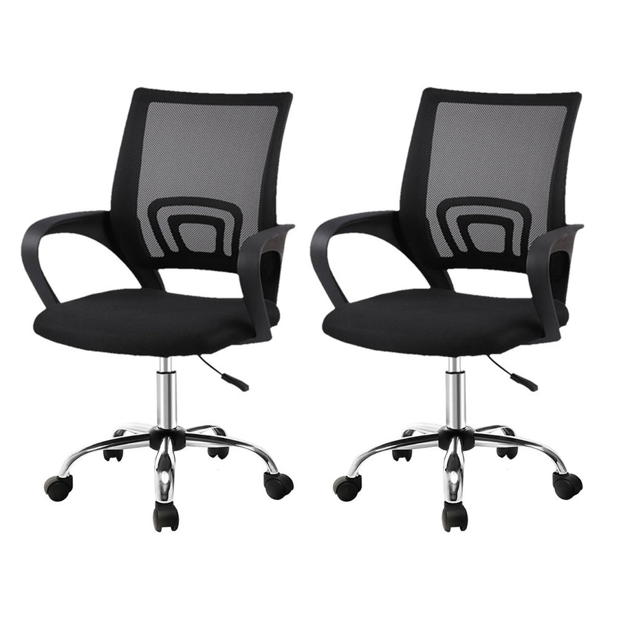 Artiss set of 2 black mid back mesh office chairs with chrome base