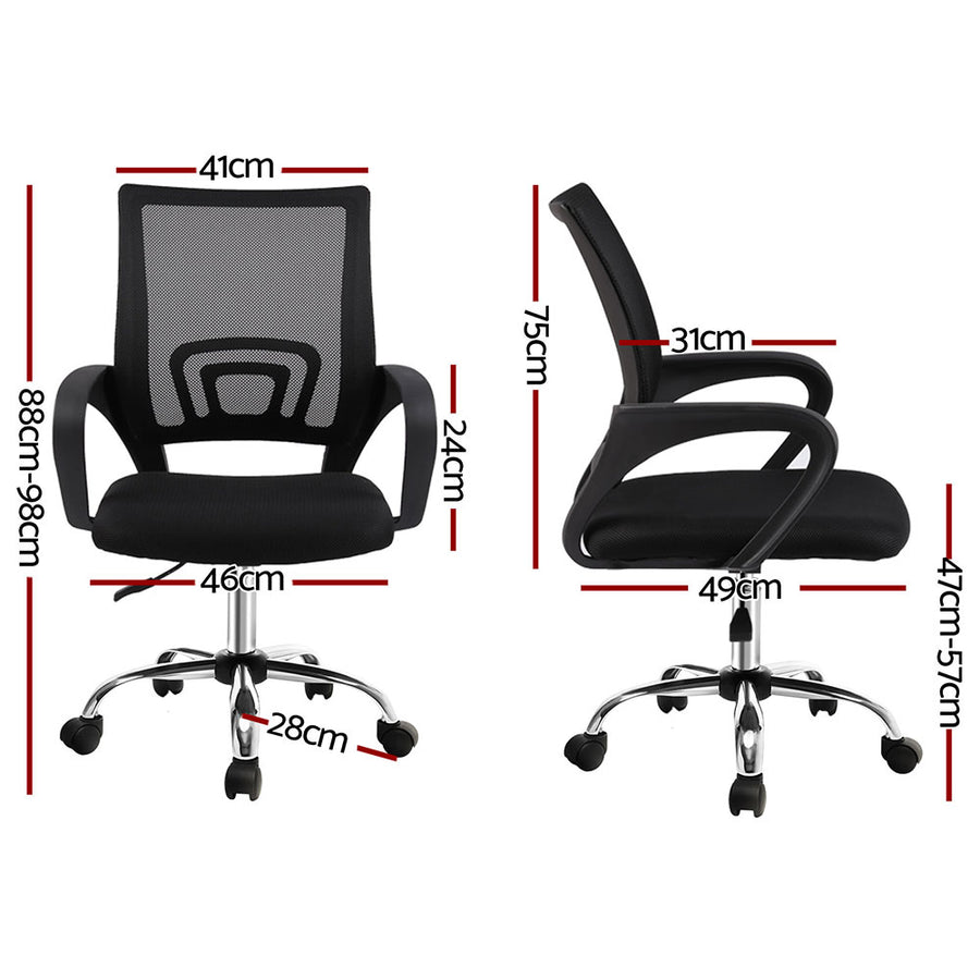 Artiss set of 2 black mid back mesh office chairs with chrome base, breathable mesh back
