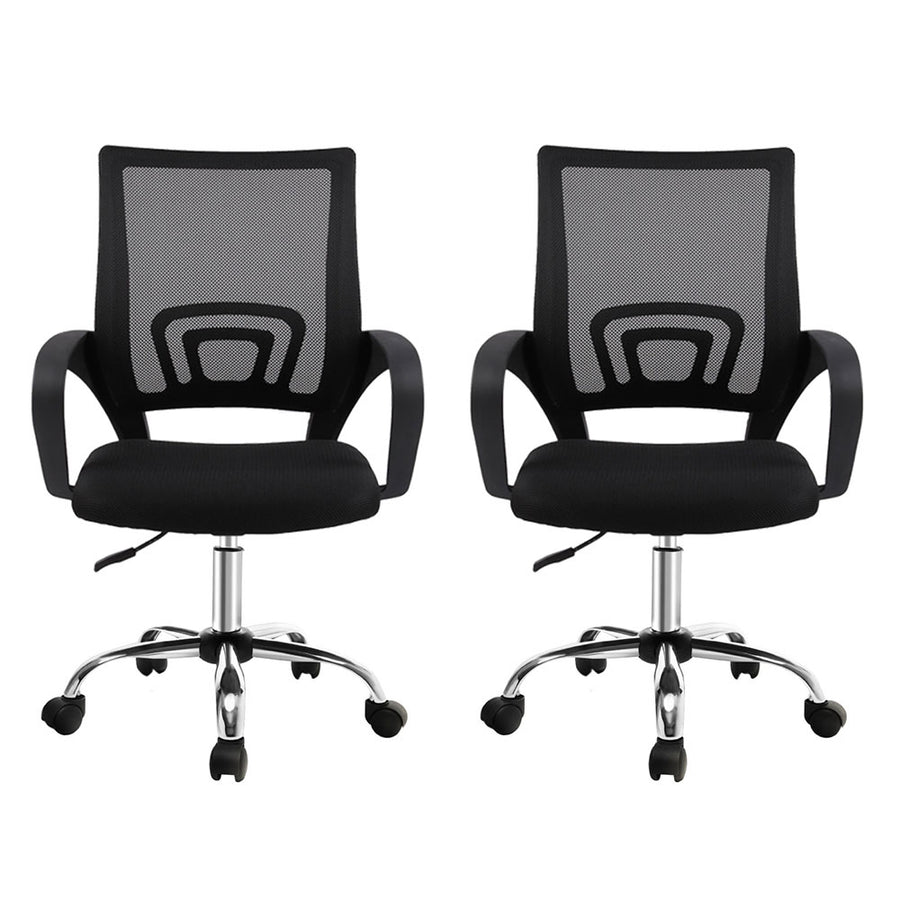 Artiss set of 2 black mid back mesh office chairs with chrome base, built-in lumbar support