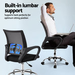 Artiss set of 2 black mid back mesh office chairs with chrome base, thick padded seat