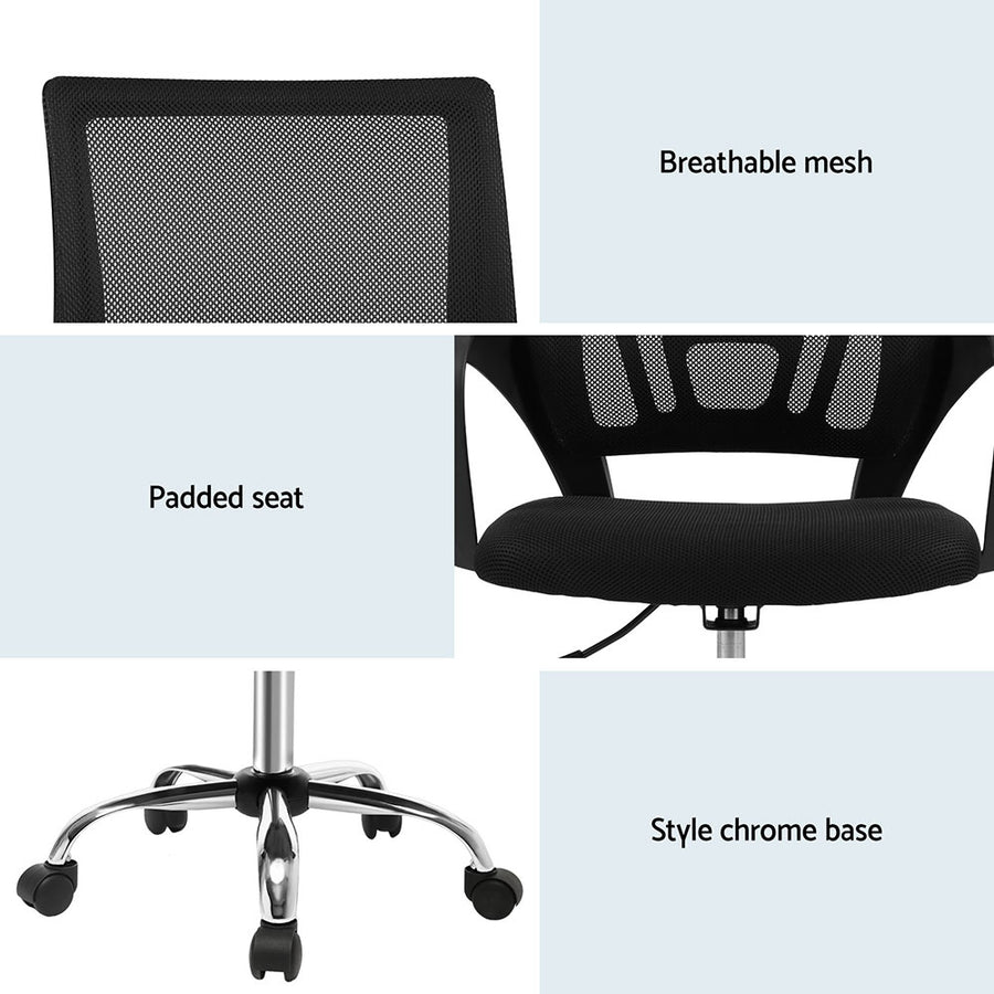 Artiss set of 2 black mid back mesh office chairs with chrome base, image 6
