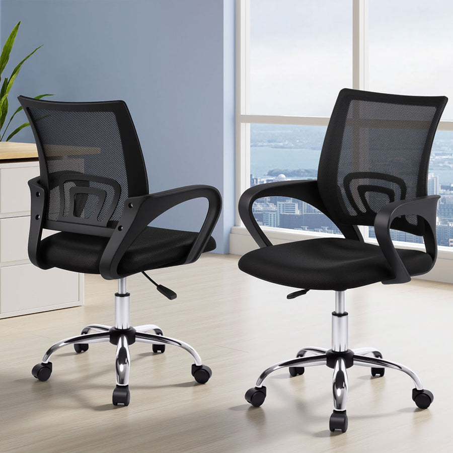 Artiss set of 2 black mid back mesh office chairs with chrome base, image 7