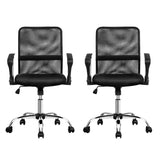Artiss 2x Mesh Office Chair Mid Back Black - Side View