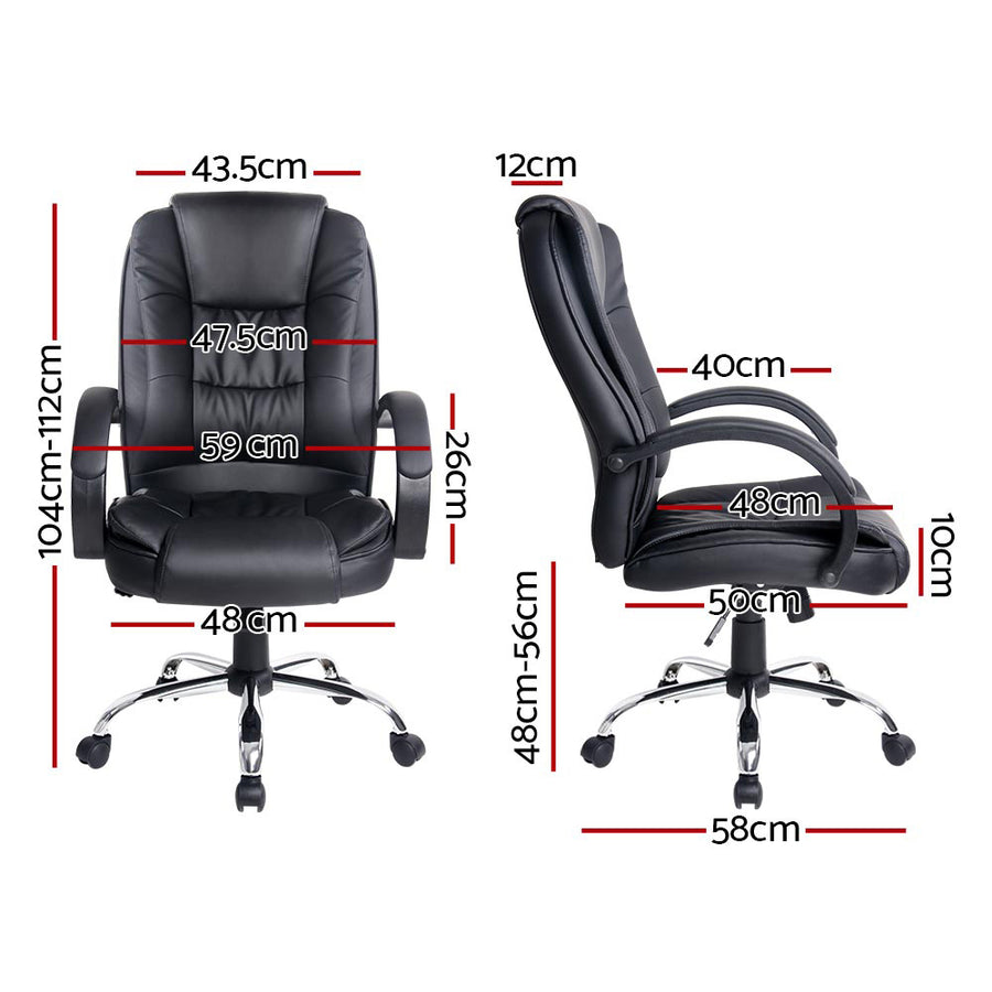 Artiss Rainier executive office chair, high back black PU leather, padded headrest