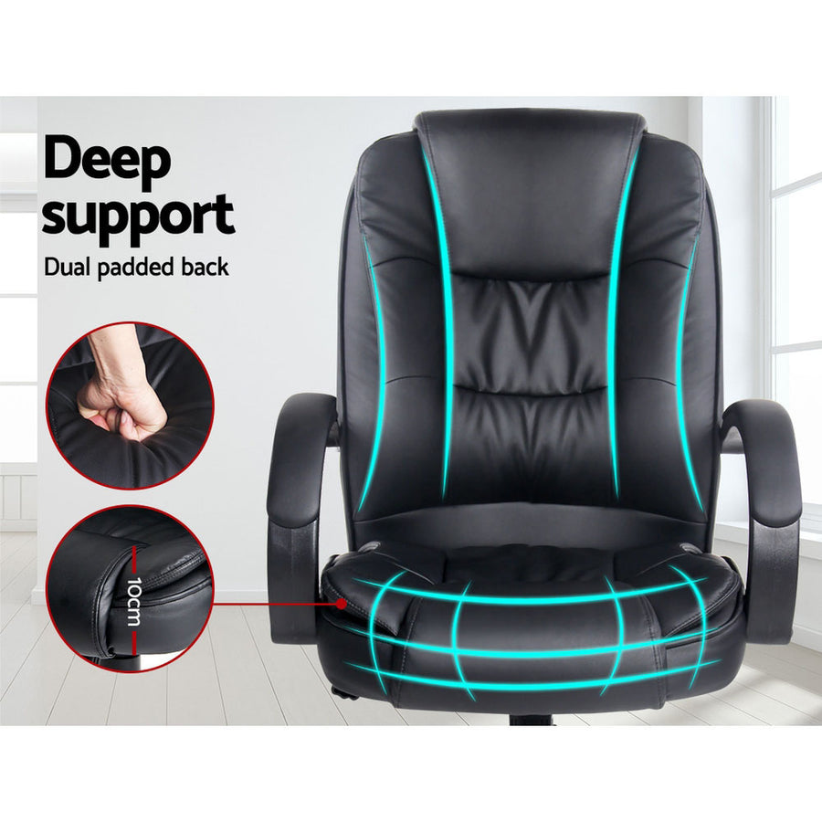 Artiss Rainier executive office chair, high back black PU leather, chrome base with five castors