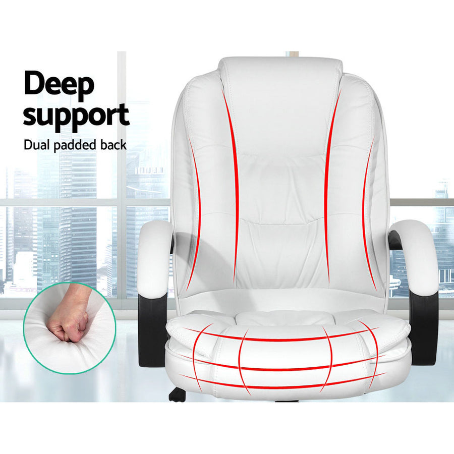 Artiss Executive Office Chair Leather Tilt White, image 5