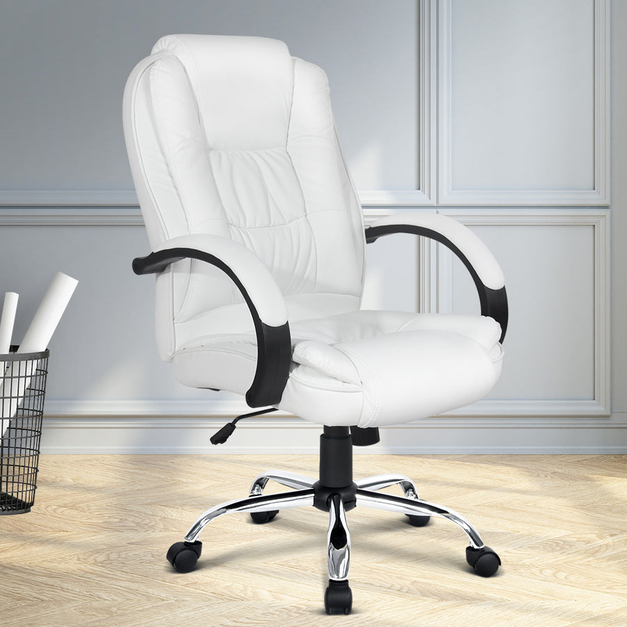 Artiss Executive Office Chair Leather Tilt White, image 7