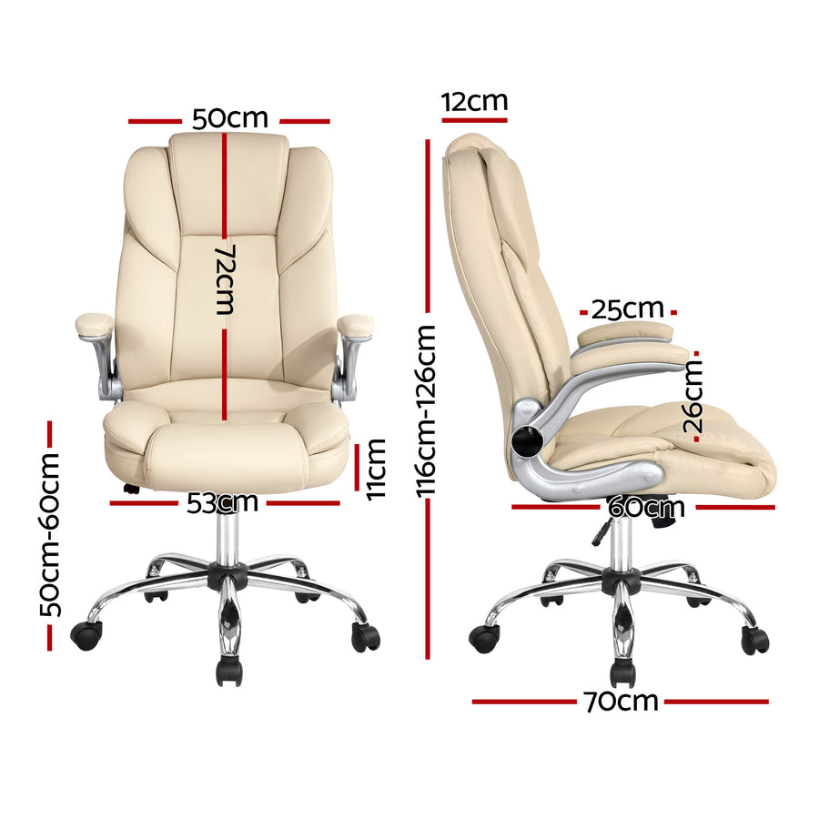 Artiss Kea executive office chair, beige PU leather, padded headrest
