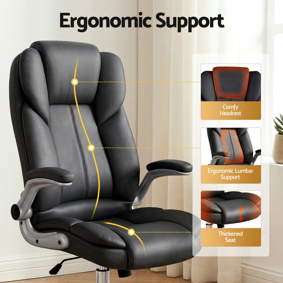Artiss Executive Office Chair Leather Tilt Black, image 6